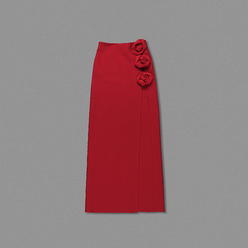Rose Crepe Maxi Skirt 'Rosso'