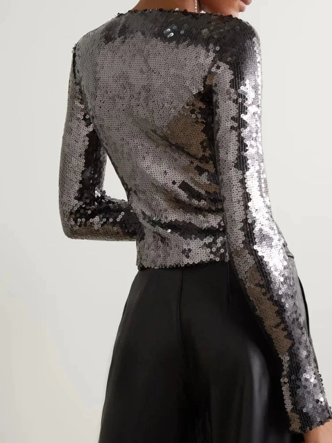 Solaria Long Sleeve Top In Anthracite Sequin - Twin Archives